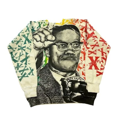 ВИНТАЖНЫЙ 90-Х FOTL MALCOM X ПО ВСЕМУ ПЕЧАТИ МНОГОЦВЕТНЫЙ КРУГЛЫЙ ВЫРЕЗ ПОДХОДИТ L С ЯРЛЫКОМ XL H6 - Изображение 1 из 4