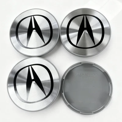 Set Of 4 Fit For Acura 69MM Wheel Rim Center Hub Caps Cover Silver & Black Badge - Изображение 1 из 4