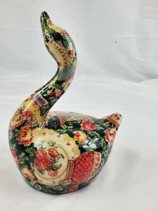 Vintage Keramik Kunst Schwan Figur Decoupage Blumenmuster - Bild 1 von 7