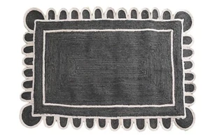 Jute Black Rug. Scalloped Hand Braided Neutral Jute Rug. 4x6 Rug Neutral - Picture 1 of 5