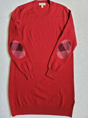 Usado en Excelente Condición Burberry London Parche en el Codo Manga Larga Rojo Lana Merino Suéter Vestido, M Foto 1 de 4