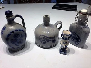 2 pezzi ceramica smaltata al sale tedesca - bottiglia e piccolo vaso, - Foto 1 di 7