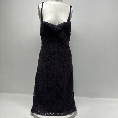 Betsey Johnson Dress Slip Lace Crochet Overlay Black Purple Vintage Y2K Size 4 - Image 1 of 4