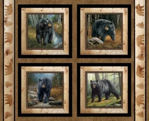 Wild Wings Reluctant Companion Black Bears 36x44" Cotton Pillow Panel Set - Picture 1 of 1