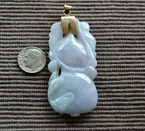 Antique Bats on Fruit Chinese Carved White JADE PENDANT Plaque Amulet 14k - Picture 1 of 4