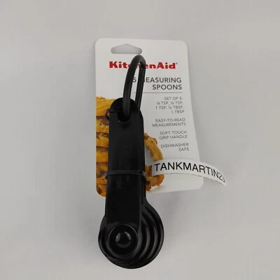 Kitchenaid 5 Measuring Spoons Set Black KQ057OHOBA Rubber Tips Grip Cups Nesting - Image 1 of 4