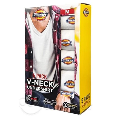NUEVO Paquete de 5 camisetas Dickies para hombre cuello en V camiseta blanca nueva en caja - mediana Foto 1 de 3