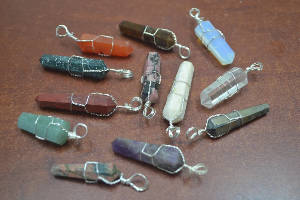 12 ШТ. РАЗНООБРАЗНЫЕ КУЛОНЫ-КАРАНДАШИ ИЗ АГАТА С ДРАГОЦЕННЫМИ КАМНЯМИ ПРОВОЛОКА #F-1334 - Изображение 1 из 1