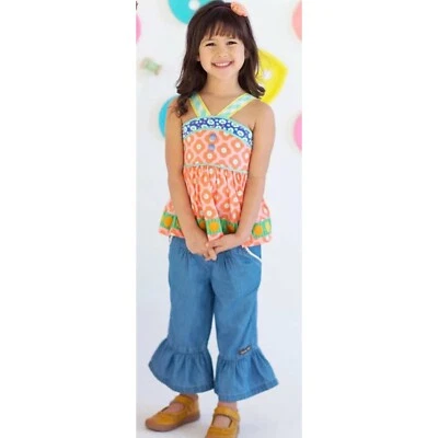 MATILDA JANE Meringue Pontoon Top Orange Happy & Free Floral Orange Retro Sz 10 - Image 1 of 4