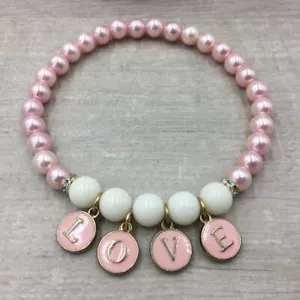 Handmade Personalized Dog Cat Puppy Kitten Pet Pearl Necklace Collar Pink LOVE - Picture 1 of 3