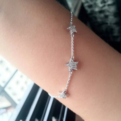 Pulseira estrela diamante natural genuína 0,15 CTTW 7,5" em prata esterlina 925 - Imagem 1 de 4
