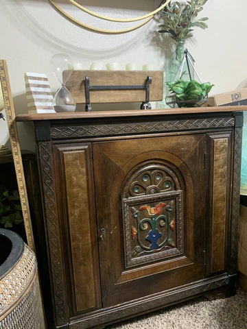 Antique Vintage Hand Painted Liquor Cabinet Cover