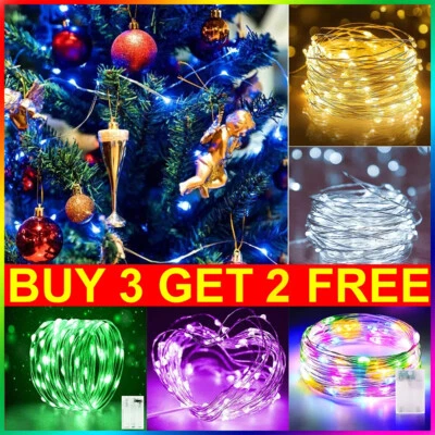 Small Micro 20-100 LED Fairy Lights String Battery Copper Sliver Wire Xmas Decor - Image 1 of 4