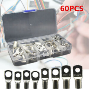 60pcs Car Electrical Wire Copper Lug Battery Cable Ring Connector Terminal w/Box