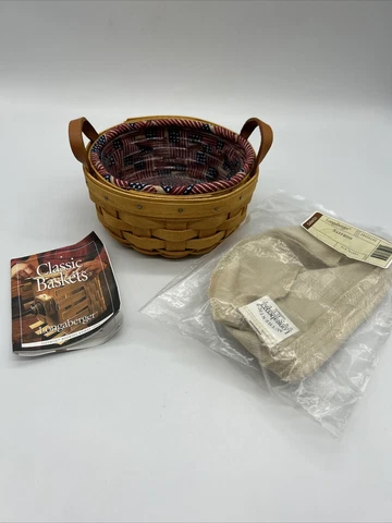 Longaberger 2003 Saffron Booking Basket Old Glory & Tan Fabric Liner-Protect Cover