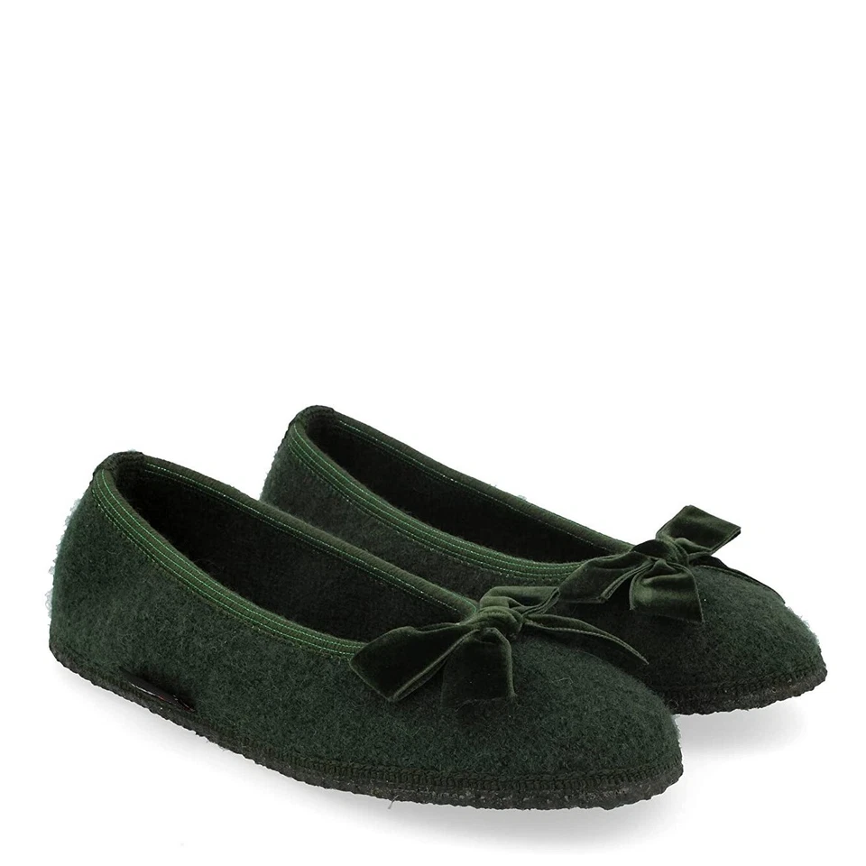 HAFLINGER FIOCCO MOSS FELT WOOL BALLERINA SLIPPERS WITH BOW GREEN - Image 1 of 1