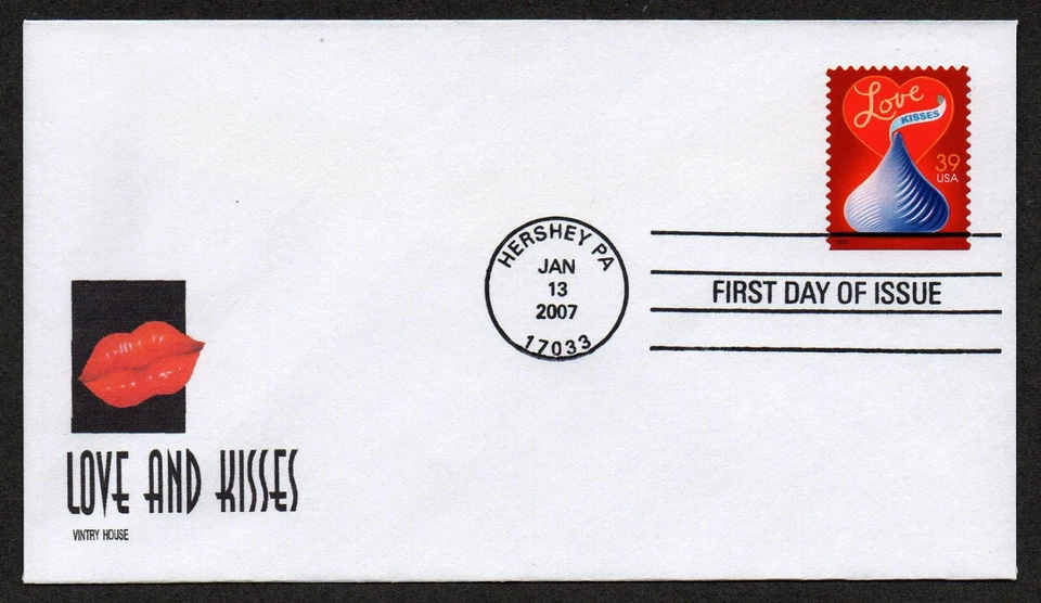 USA, SCOTT # 4122, VINTRY HOUSE FDC COVER 2007 LOVE & KISSES HERSHEY CHOCOLADE - Image 1 of 1
