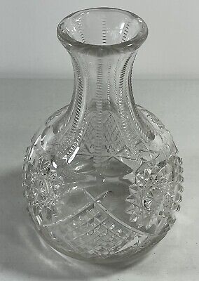 Vintage HEAVY CUT CRYSTAL CLEAR GLASS DECANTER FLOWER VASE Collectible Display • 37.47$