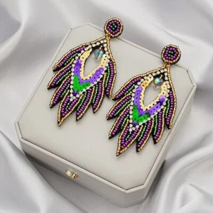 Sequin Feather Carnival Eardrop Retro Style Carnival Ornaments Carnival - Picture 1 of 7