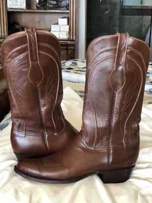 Lucchese Classics Seville Goatskin Boots Men 12 A  Brown Leather Western - Image 1 of 4