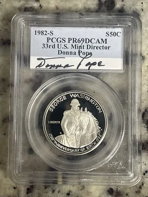 1982 S George Washington Proof Silver Half Dollar PCGS PR69 DONNA POPE signed - Image 1 of 4