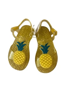 Old Navy Jelly T-Strap Flats Sandals Toddler Glitter Pineapple Lemon Camomile - Picture 1 of 22