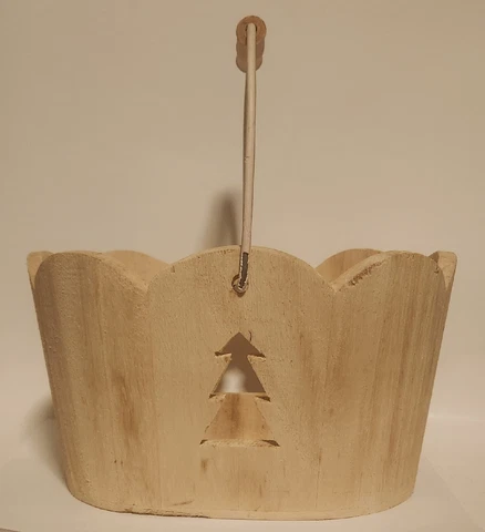 Rustic Wood Basket W/ Carved Christmas Tree & Handle Vintage By Midwestern Home Cover