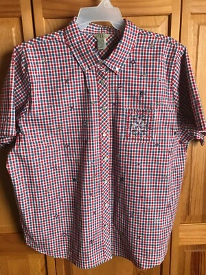 TEDDI WOMAN 2X Cotton Plaid Embroidered & Beaded Floral Design Shirt - Image 1 of 4