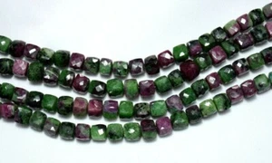 Ruby Zoisite 8mm Faceted Box Shape Gemstone Beads 4 Inches Strand - Picture 1 of 2