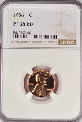 1956 Lincoln Wheat Cent Proof NGC PF 68 RD PR68RD Gem Coin 1C - Image 1 of 2