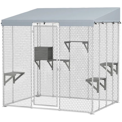 PawHut 79" Grande Catio, Acero Galvanizado Exterior Gato Recinto con Toldo Foto 1 de 4