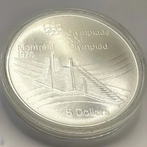 1976 Montreal Olympiad XXI Canada Elizabeth II 5 DOLLAR Silver Uncirculated coin - Picture 1 of 7
