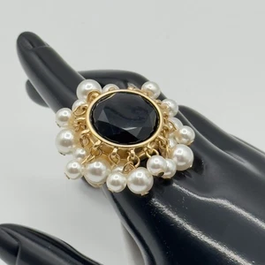 Chico's Statement-Ring neu mit Etikett "Seriously Charmed" goldfarbene Perle & schwarzer Stein - Bild 1 von 7