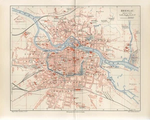 1895 GERMANY BRESLAU CITY PLAN now POLAND WROCLAW Antique Map - Picture 1 of 1
