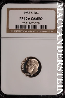 1983-S Roosevelt Dime - NGC PF 69* Cameo - Proof  Lustrous  #SLH533 - Image 1 of 2