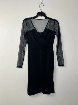 INC Illusion Sleeve Sheath Dress XS Black Sheer Mesh Ruched Cocktail Evening - Image 1 of 4
