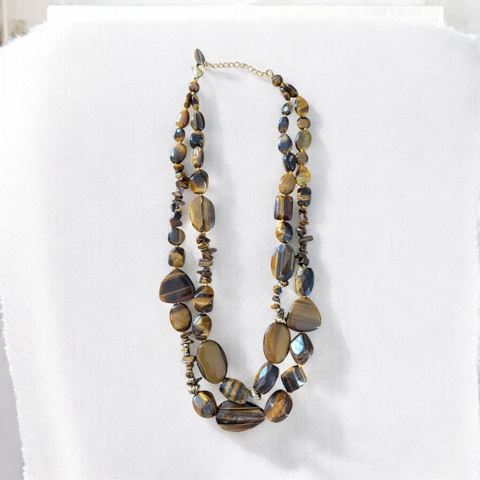 Hermoso Collar Coldwater Creek Doble Hilo Ojo de Tigre Pepita Declaración Foto 1 de 4