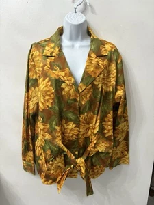 Vintage Jones New York Size 2X Button up Tie Front Blouse Shirt Plus Floral - Picture 1 of 13