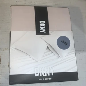 DKNY 4 Piece Twin Bedroom Sheet Set Solid Color Off Pink Brand New In Package - Picture 1 of 9