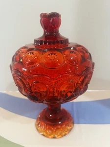 Vintage LE Smith Moon And Stars Amberina Footed Pedestal Compote Candy Dish 7” - Picture 1 of 13