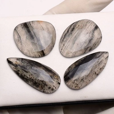 4 Pcs Natural Black Tourmaline Rutile Quartz 26mm-36mm Untreated Loose Gemstones - Image 1 of 4