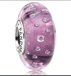 PANDORA Purple EFFERVESCENCE CZ Murano GLASS Charm~Bead 791616CZ S925ale - Picture 1 of 9
