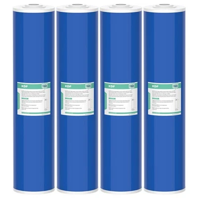 4 Pack 20"x4.5" KDF Carbon Big Blue Whole House Water Filter Softening Cartridge - Image 1 of 4