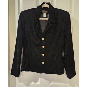 Charter Club Vintage schwarzer Samt Blazer Perlen Goldknöpfe Damengröße 4 USA - Bild 1 von 5