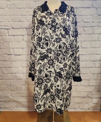 MODCLOTH Women Size  3XL Black/White Floral Collared Button Down Shirt Dress - Image 1 of 4