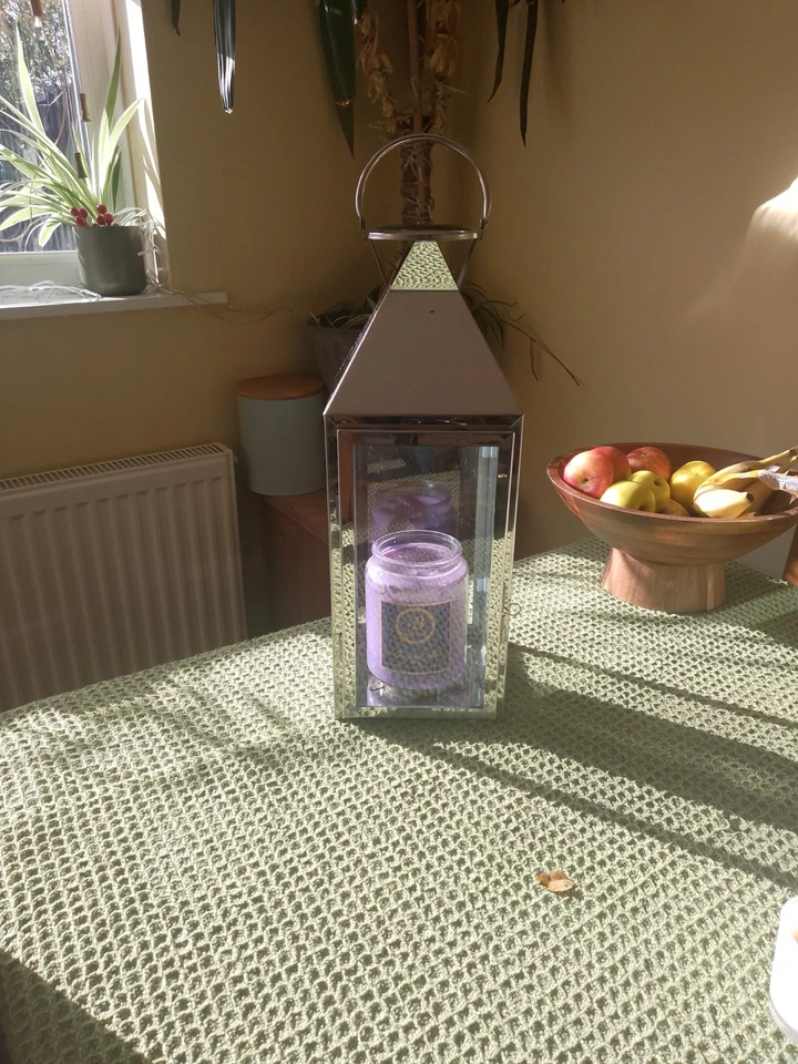 Large Glass/Sliver/Metal Lantern With Hinged Door 50cm High @ 16cm Wide Approx - Image 1 of 4