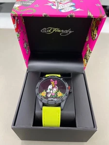 Ed Hardy Damen Quarz Neon Limette Silikon Armband Uhr 40mm - Bild 1 von 3