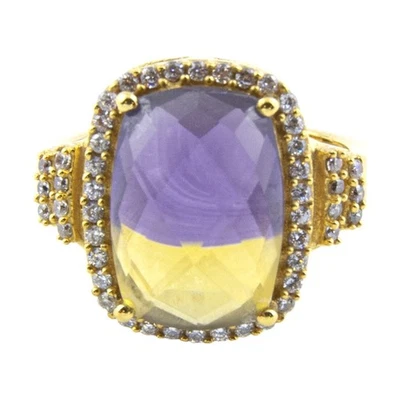 Gold Coast 14K Yellow Gold Plated Emerald Cut Ametrine Statement Ring Size 10 - Image 1 of 4