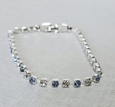 Pulsera Tenis Tono Plata Hecha con Cristales Swarovski Azul y Blanco J14-3548 Foto 1 de 4