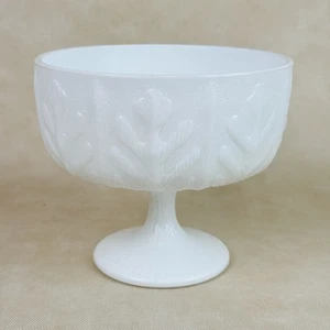 Vintage FTD White Milk Glass Oak Leaf Low Footed Bowl Compote Planter - Picture 1 of 10